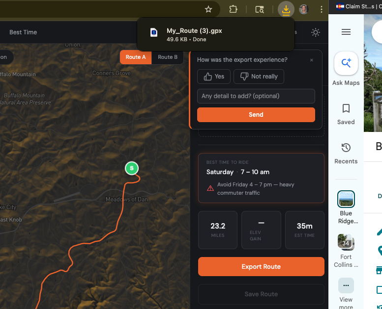 GPX file finishing download in the browser