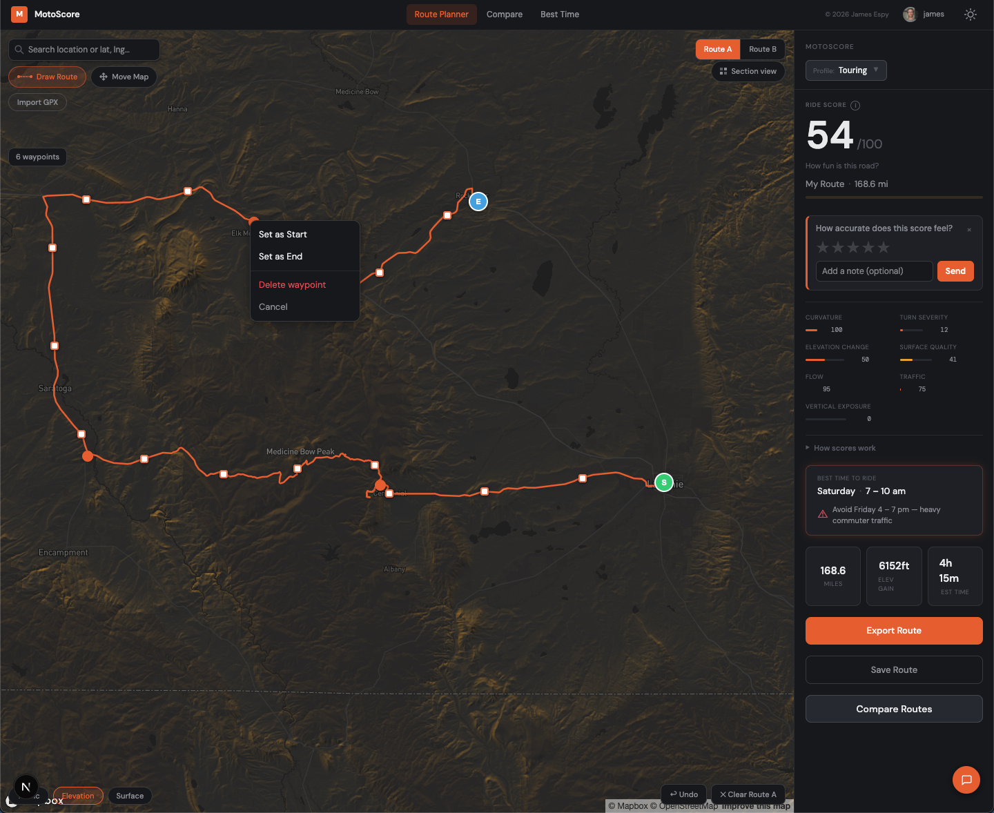 Right-click context menu on a waypoint