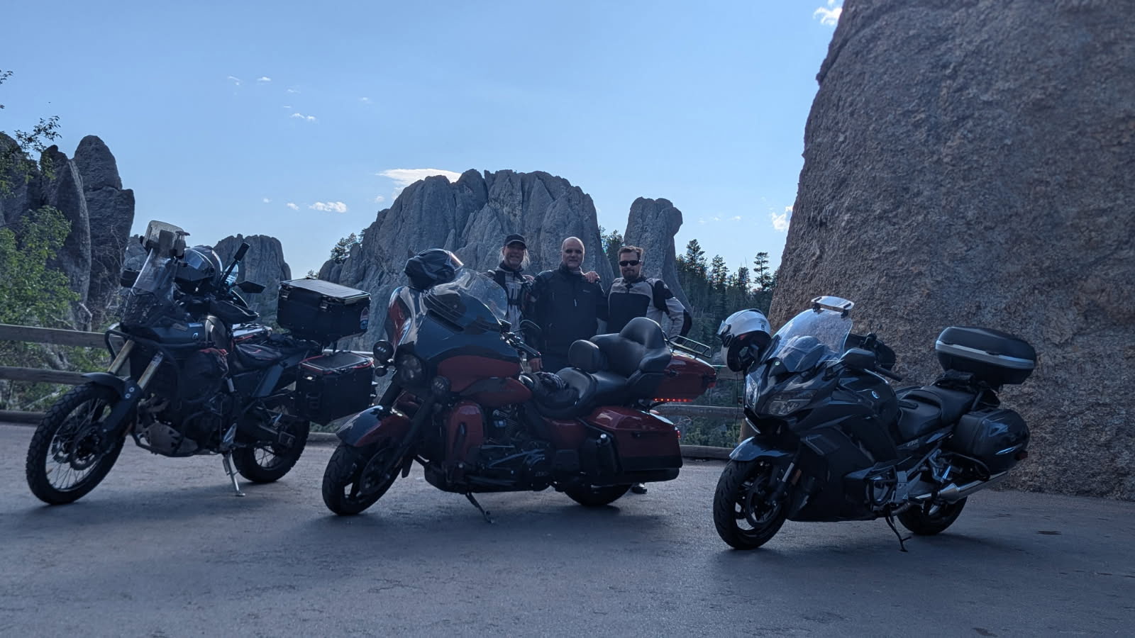 James with Barry Wynns and Shane Williamson behind their motorcycles
